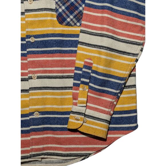 Think Pink Patchwork Flannel Shirt L Plaid Stripe Outdoor Vintage - Picture 4 of 14